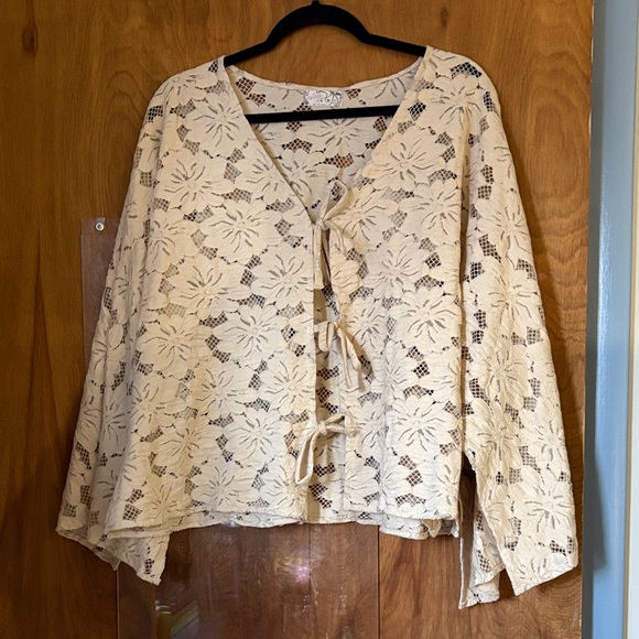 Free People Tops - Free People Ivory Romona Lace Tie-Up Jacket